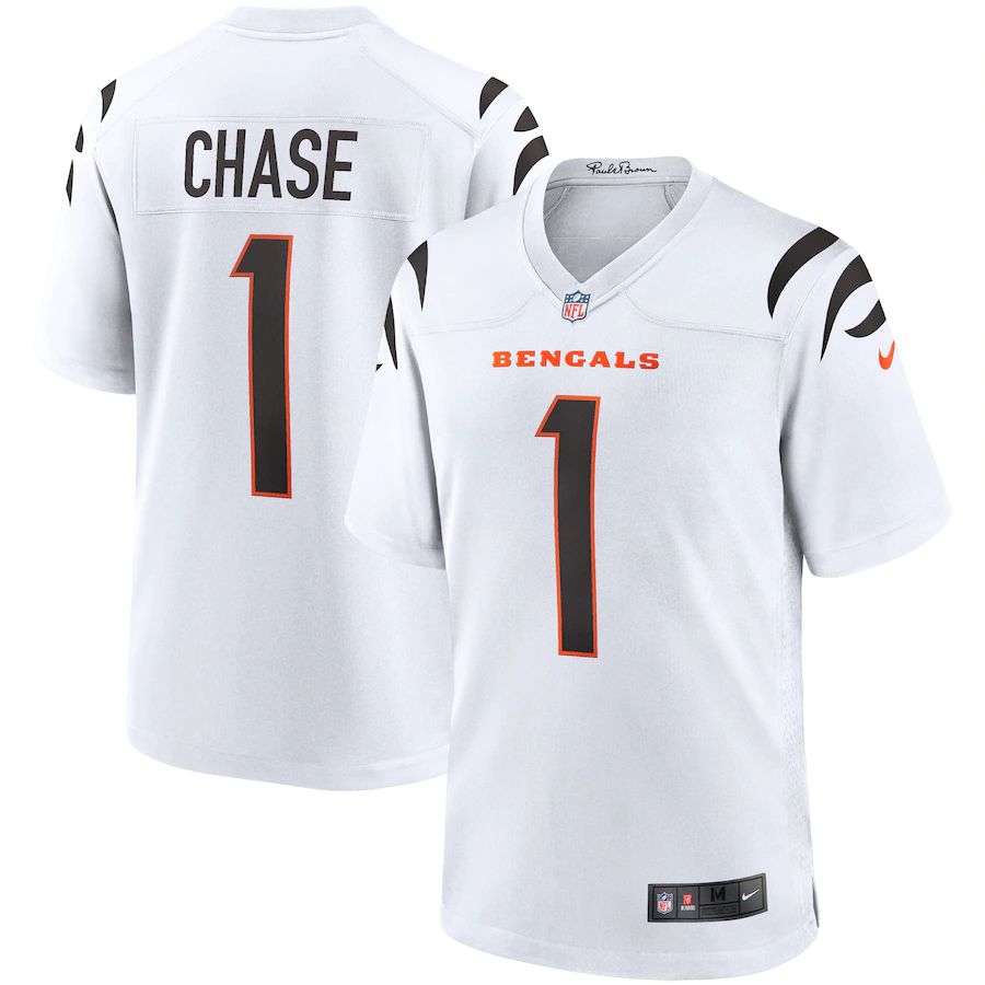 Men Cincinnati Bengals 1 Ja Marr Chase Nike White Game NFL Jersey